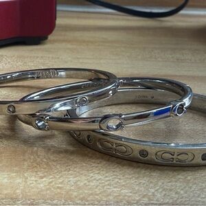 Coach Silver Tone Women's Bangle Bracelet Set - Crystal Accents